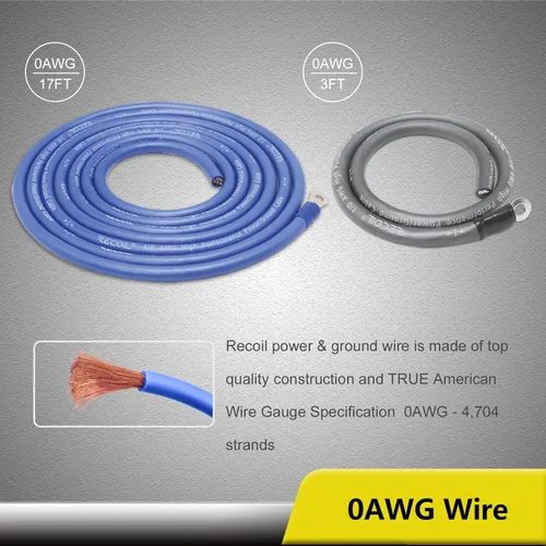 Vista 4 de Recoil RCK0D True 1/0 Gauge Car Audio Dual Amplificadores CCA cableado Kits de instalación con cable OFC RCA
