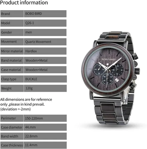 Vista 5 de Reloj de madera con grabado personalizado de cumpleaños, aniversario, para tu novio, enamorado, prometido, esposo