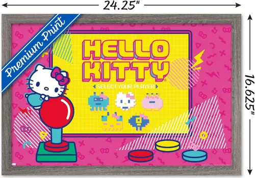 Vista 3 de Trends International Hello Kitty: Póster de pared Kawaii Arcade de 22.4 pulgadas de largo x 14.7 W, versión enmarcada de madera de granero