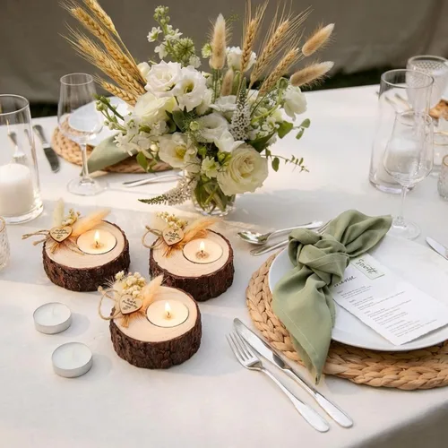 Vista 4 de 12 piezas de velas de boda para invitados – Portavelas conmemorativo de madera para despedida de soltera, recuerdos rústicos, regalos de invitados