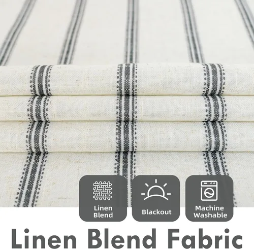 Vista 3 de DriftAway Cortinas opacas de mezcla de lino de 84 pulgadas de largo para dormitorio, cortinas de lino con estampado de rayas verticales