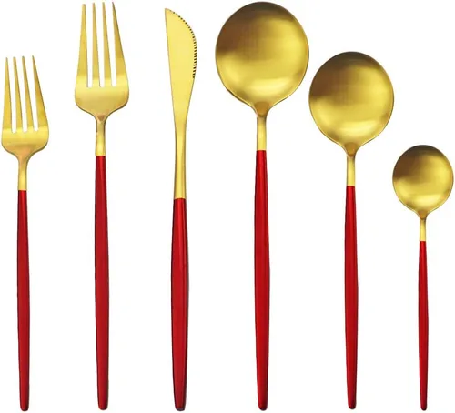 Vista 10 de Juego de cubiertos de 36 piezas de acero inoxidable 304 con acabado de manchas de color negro puro, cuchillo de vajilla de postre, tenedor, cuchara