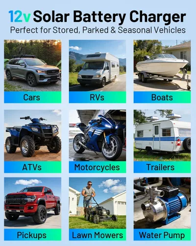 Vista 8 de Mantenedor de batería solar de 7.5 W y cargador de goteo, panel impermeable de 12 V con controlador inteligente IP68, protección contra sobrecarga