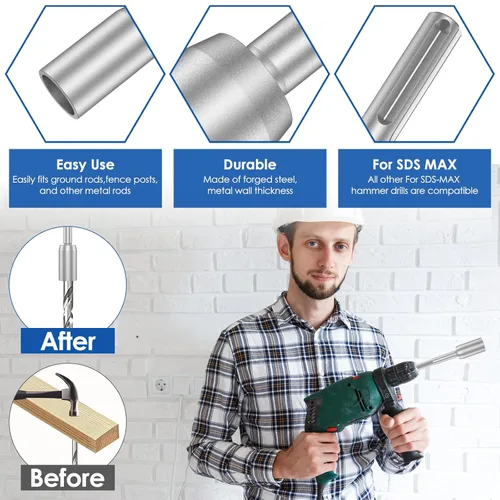 Vista 5 de SDS-Max - Destornillador de varilla de tierra de 30/45/2.559 in de acero resistente, broca de tierra para taladro de martillo giratorio y varillas