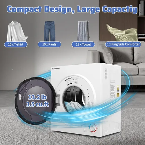 Vista 4 de Secadora portátil, secadora portátil de 3.5 pies cúbicos para lavandería con bañera de acero Stianless, secadora de ropa de 1500 W para el hogar