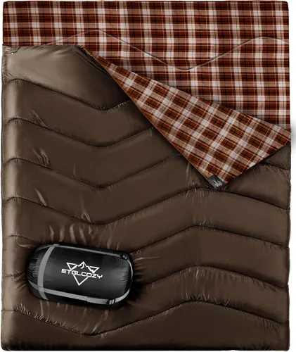 Vista 11 de XL Queen Size 2 Person Double Sleeping Bag for Adults, Lightweight Compact with Flannel Liner & Thermolock Draft Tube, Machine Washable All Season