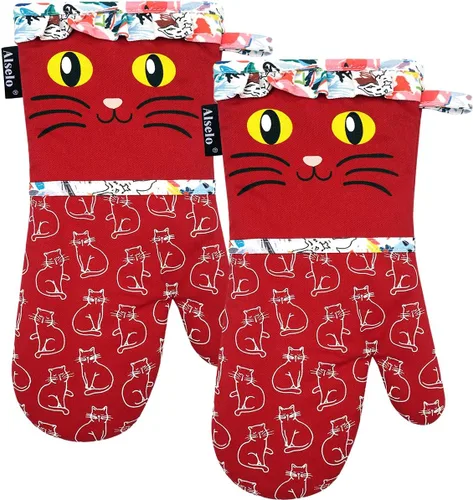 Vista 21 de Alselo Mini guantes para horno, paquete de 2 guantes de cocina de silicona, resistentes al calor, con agarre antideslizante y forro de algodón