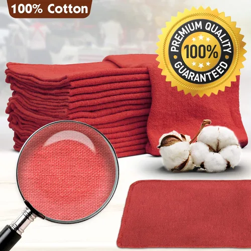 Vista 6 de Nabob Wipers Shop Towels Paquete de 50 trapos de algodón de 14 x 14 pulgadas, grado comercial (paquete de 50, rojo)