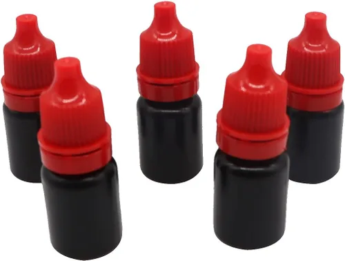 Vista 11 de Snadulor 60 botellas vacías de plástico negro con gotero exprimible de 0.2 fl oz con tapa protectora, botella de gotas para los ojos (tapa negra)