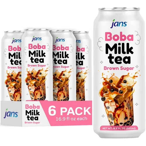 Vista 12 de Jans Boba Milk Tea Sabor original, dulce cremoso de tapioca taiwanesa Bubble Boba, bebida asiática estilo té con leche real, bebida enlatada de 16.9