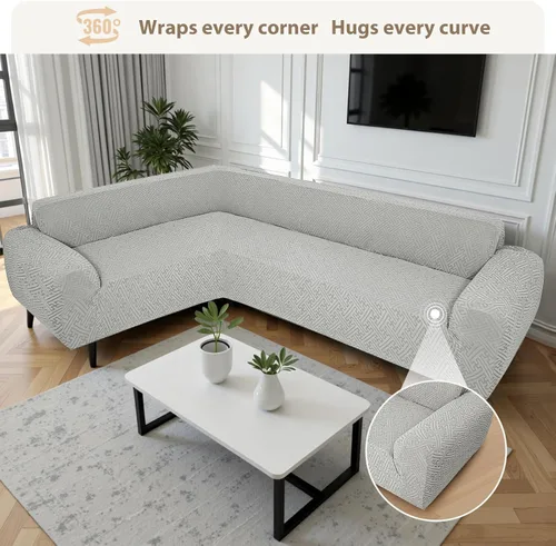 Vista 4 de Fundas para sofá seccional en forma de L, 1 pieza, fundas elásticas para esquina de sofá, antideslizantes, lavables, fundas protectoras de muebles