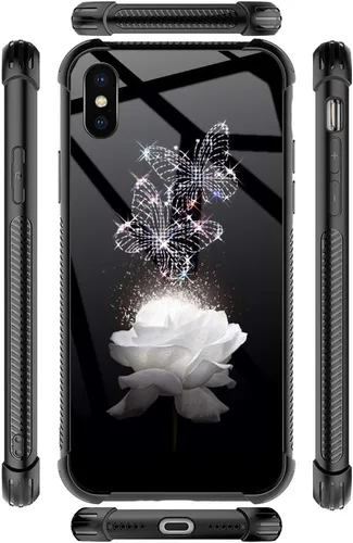 Vista 8 de Funda para iPhone Xs Max, diseños de girasol, estrella, cielo, cubierta trasera de cristal templado antiarañazos, esquinas reforzadas, carcasa