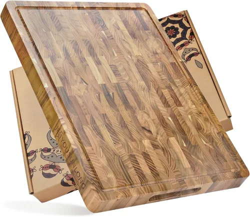 YOUSUNLONG Tabla de cortar grande de 20 x 16 pulgadas para cocina, tabla de cortar de madera de teca sostenible de 1.5 pulgadas de grosor con ranura