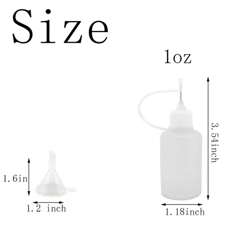 Vista 2 de MYYZMY - 12 botellas aplicadoras de punta de precisión, botellas de pegamento translúcidas de 1 onza con 2 mini embudos, tapas blancas