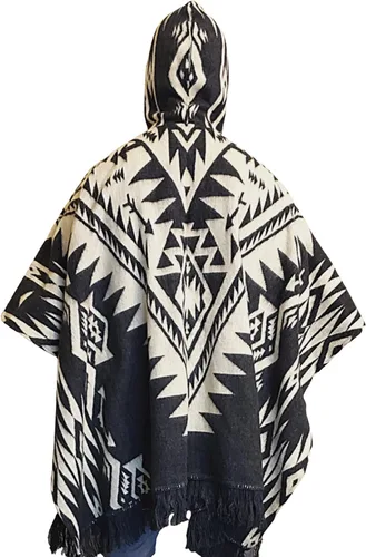 Vista 4 de DAVLINA, ALPACA Wool Poncho Hooded and, Aztec Pattern, Unique and handmade in Ecuador. Thick, Warm and Soft Wool Poncho