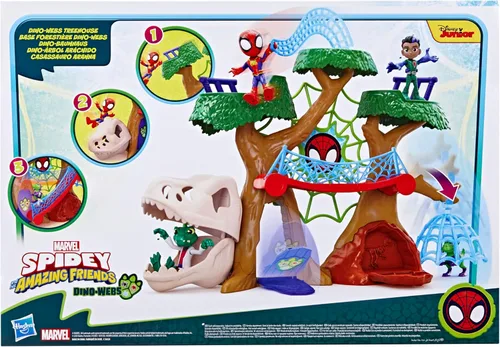 Vista 15 de Marvel Spidey and his Amazing Friends Dino-Webs Treehouse Playset, Spider-Man & Goblin Raptor - Juego de figuras de acción a escala de 4 pulgadas, a