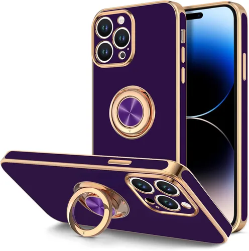 Vista 10 de Hython Funda para iPhone 14 Pro con soporte de anillo [soporte de anillo giratorio de 360° con soporte magnético] [Soporte de montaje en automóvil]
