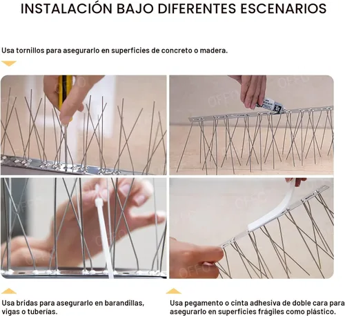 Vista 6 de OFFO - Púas para pájaros con base de acero inoxidable, Púas resistentes para aves en forma de flecha, kit de púas para palomas para mantener