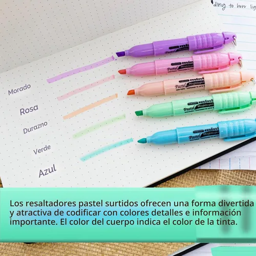Vista 4 de BAZIC PRODUCTS Mini resaltadores, fluorescentes, punta de cincel, clip de tapa, 5 unidades Colores Asst