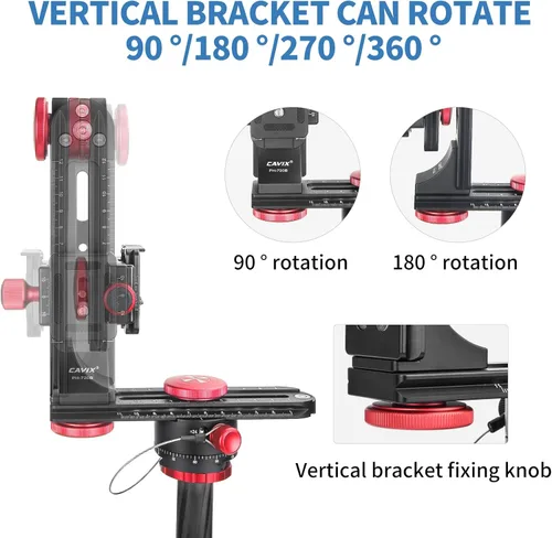 Vista 4 de CAVIX PH-720B Cabeza de cardán compacto con abrazadera QR y placa, rotor de indexación para fotos panorámicas de 360 x 360°