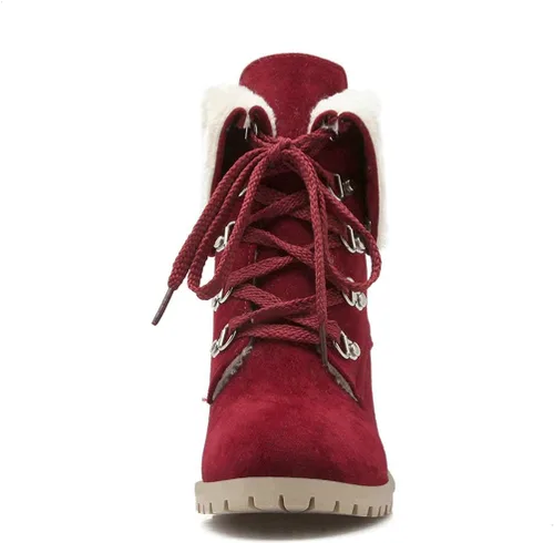 Vista 5 de Bellirala Botas de nieve cortas de invierno con cordones y tacón ancho para mujer