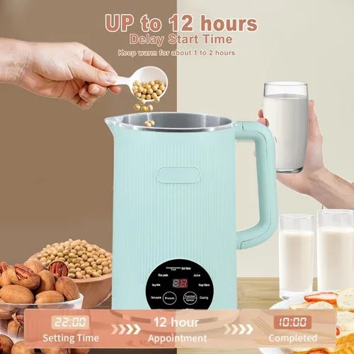 Vista 4 de Máquina automática de leche de soja 8 en 1, máquina de leche de soja de 40 onzas para almendras caseras, avena, leche de soja, pasta de arroz