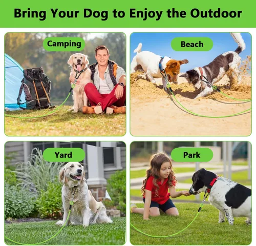 Vista 6 de Cable de amarre para perros de 10 pies a 500 libras, cables resistentes para perros y patios con gancho giratorio, línea de correa para perros