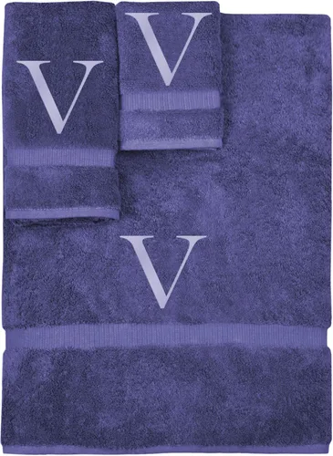 Vista 238 de Juego de toallas con monograma, regalo personalizado, juego de 3 - Letra de bloque dorada bordada en toalla - Extra absorbente 100% algodón turco