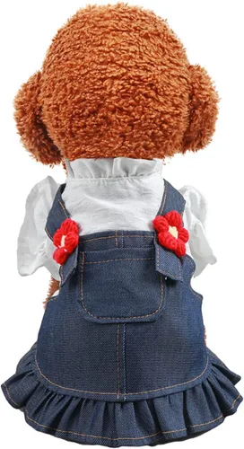 Vista 3 de Ropa de perro para perros pequeños y niña, lindos vestidos de mezclilla para mascotas, vestido de princesa con lazo para cachorro, ropa de princesa