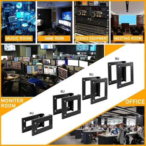 Vista 8 de RIVECO Estante de montaje en pared y piso de 8U + 2 estantes voladizos de 9.843 in de profundidad