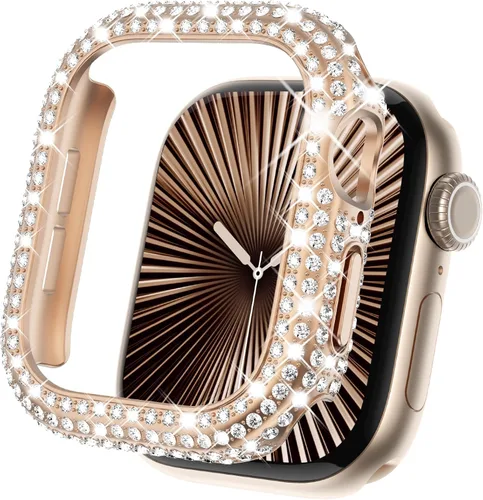 Vista 23 de KADES - Funda protectora completa compatible con iWatch, con protector de pantalla de vidrio templado incorporado, brillante y con diamantes de Negro