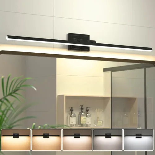 Vista 13 de VOLISUN Lámpara de tocador de baño de 15.7 pulgadas, 12 W, regulable, 5CCT, lámpara de baño LED sobre el espejo, luz de tocador de barra dorada