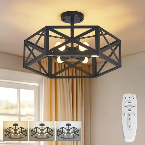 Vista 10 de Lámpara de Techo Moderna Semi-Empotrada, Lámparas de Techo Empotradas Hexagonales de 1 Luz para Accesorio de Iluminación de Comedor, Accesorios