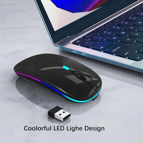 Vista 2 de WREANU Ratón Inalámbrico Bluetooth Recargable con Luces LED Silencioso y Delgado para Laptop (BT5.2 y 2.4G con Receptor USB Portátil) Ratón