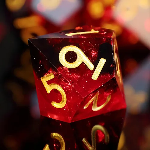 Vista 7 de Juego de dados de resina DND, dados Dungeons and Dragons hechos a mano con borde afilado D&D con caja de regalo, 7 piezas de dados