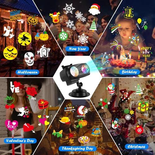 Vista 5 de HAKUTA Luces de Proyector de Navidad, Proyector LED de Efecto de Olas del Mar HD con 10 Diapositivas HD (Olas de Océano 3D + Patrones) y Control
