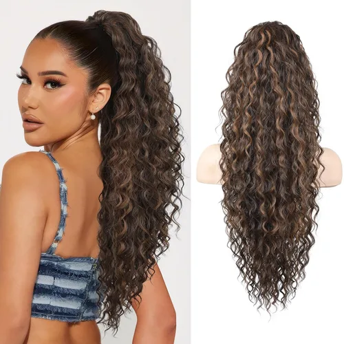 Vista 10 de SEIKEA Extensión de cola de caballo con cordón de 36 pulgadas, larga, ligera, natural, rizada, cola de caballo falsa, multicapa, extensiones