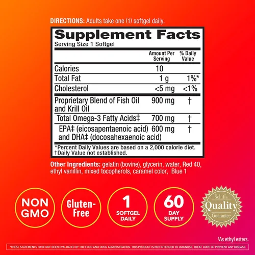 Vista 3 de Suplemento de aceite de pescado y kril Omega-3 Megared 900mg - MegaRed avanzado 4 en 1, 60 cápsulas blandas, 2 veces más Omega-3, suplemento