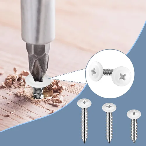 Vista 4 de Demissle 120 tornillos de madera blancos #8, tornillos de placa de pared autorroscantes rápidos con rosca blanca para placas de pared, persianas