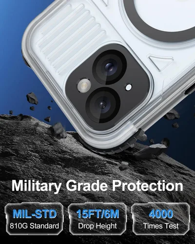 Vista 5 de Funda impermeable para iPhone 15 con Magsafe, protector de pantalla, cordón, IP68 militar de cuerpo completo a prueba de golpes, para deportes