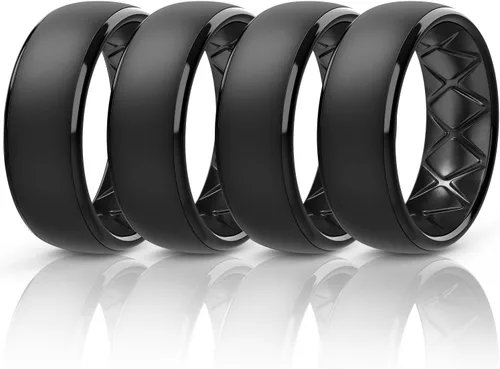 Vista 60 de Egnaro Anillos de boda de silicona para hombre: 1/4/6/7 Multipack de anillos de boda de goma con arco interior Diseño ergonómico transpirable