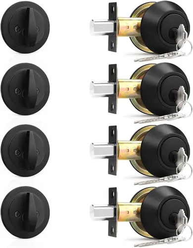 Vista 15 de Probrico Cerrojos de un solo cilindro, color negro plano, conjunto de manijas con llaves de ranura, 3 llaves para hardware de puerta