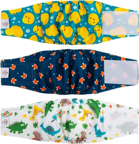Vista 39 de CuteBone - Pañales lavables para perro macho, banda abdominal, paquete de 3 unidades, color negro, modelo DM54XS