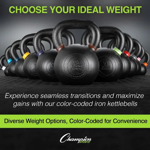 Vista 2 de Champion Sports Rhino Fitness Iron Kettlebells - Full Body Powder Coated - Textured for Improved Grip - Color Coded Handles