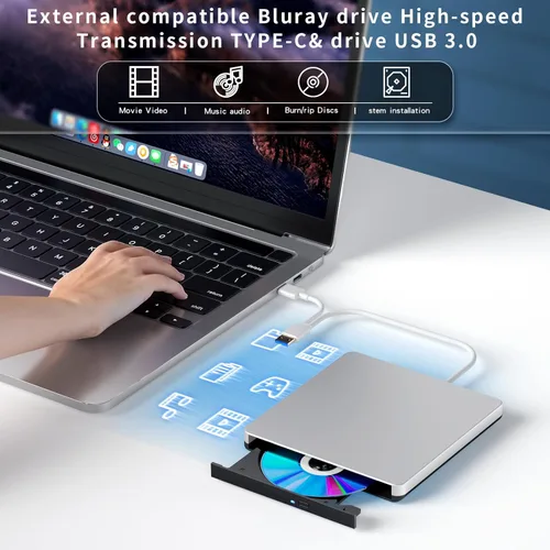 Vista 3 de Dainty Externo compatible con Bluray Drive Compatible con lectura DVD CD BD Drive, adecuado para USB 3.0 y puerto tipo C, Windows XP/7/8/10/11MacOS