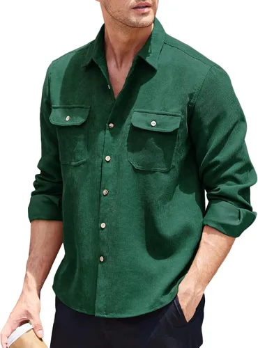 Vista 2 de COOFANDY Camisa de pana para hombre, casual, con botones, chaqueta ligera