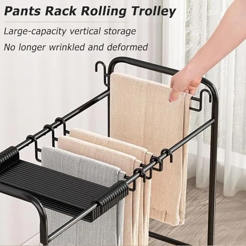 Vista 3 de Slide Out Pants Rack Closet Hanger Bar Pull Trousers Tie Belts Scarf Racks Top Mounted Wardrobe Clothes for Closet Retractable,Space-Saving Rolling