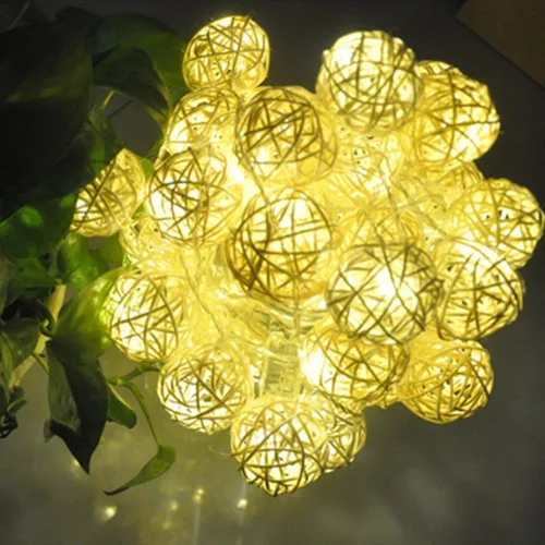Vista 7 de Luces solares de bola de ratán, 30 LED, 20 pies, impermeables, luces de jardín para paisaje, patio, decoración de boda (blanco cálido)