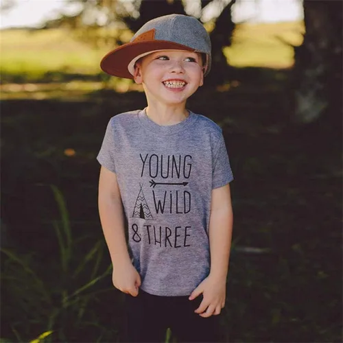 Vista 2 de Camisetas con estampado de letras gemelas para niños, color gris, joven, de tres cumpleaños, cuatro y hermanos, 3T 4T, Gris