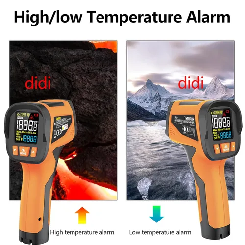 Vista 6 de Termómetro infrarrojo TEMIRUP de 40 ℉ a 1922 ℉ con sonda de termopar, termómetro de alta temperatura pirómetro 30:1 para horno de cocina, motor